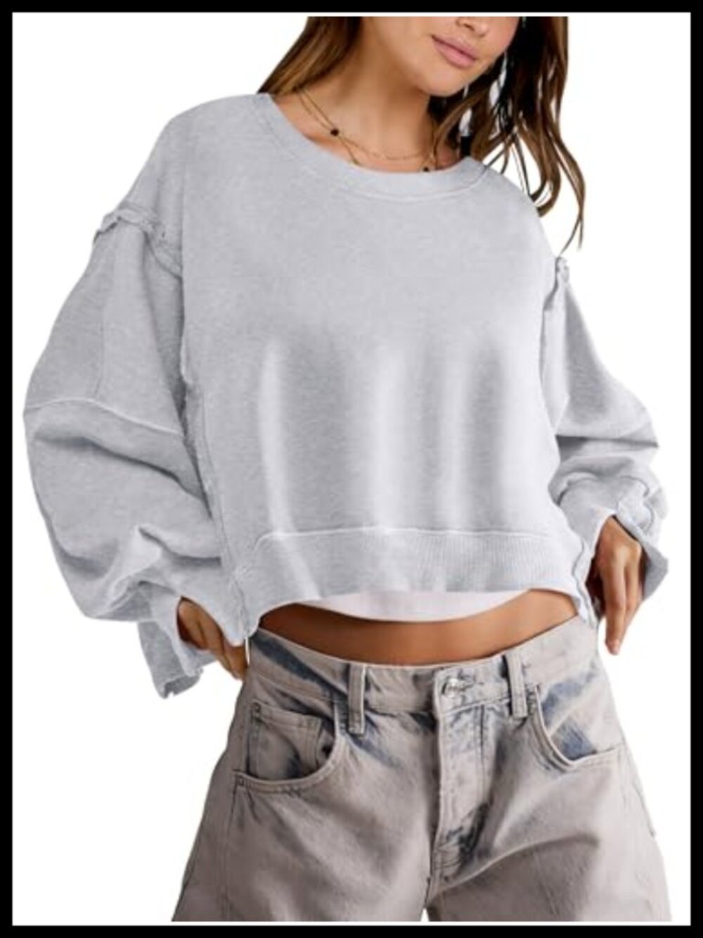 ANRABESS Womens Cropped Crewneck Oversized Sweatshirt